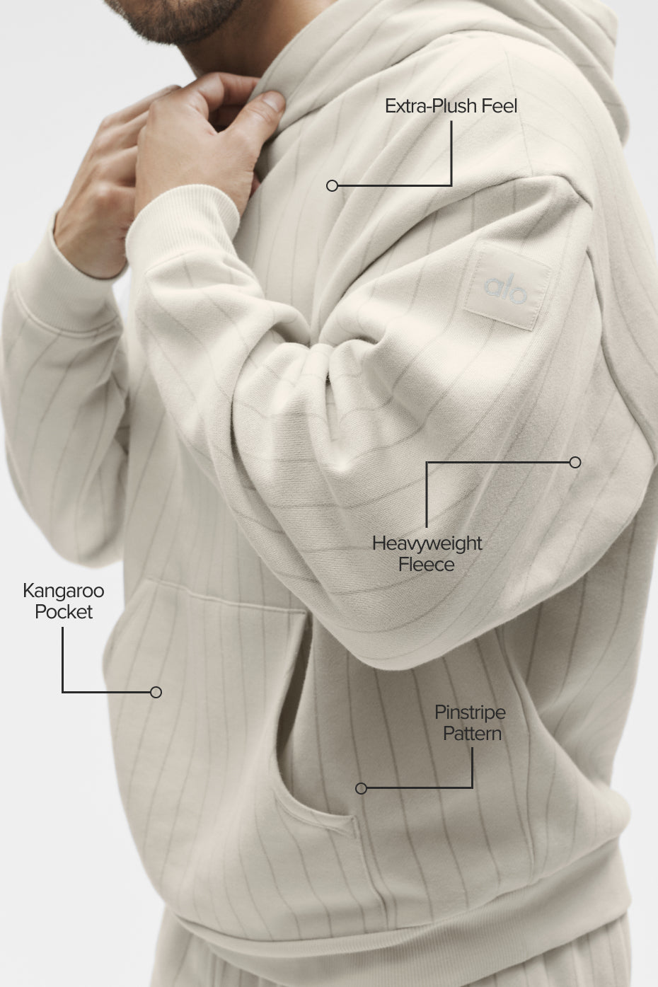 Pinstripe Hoodie - Bone Pinstripe product image 2, provided for visual reference and product detail review