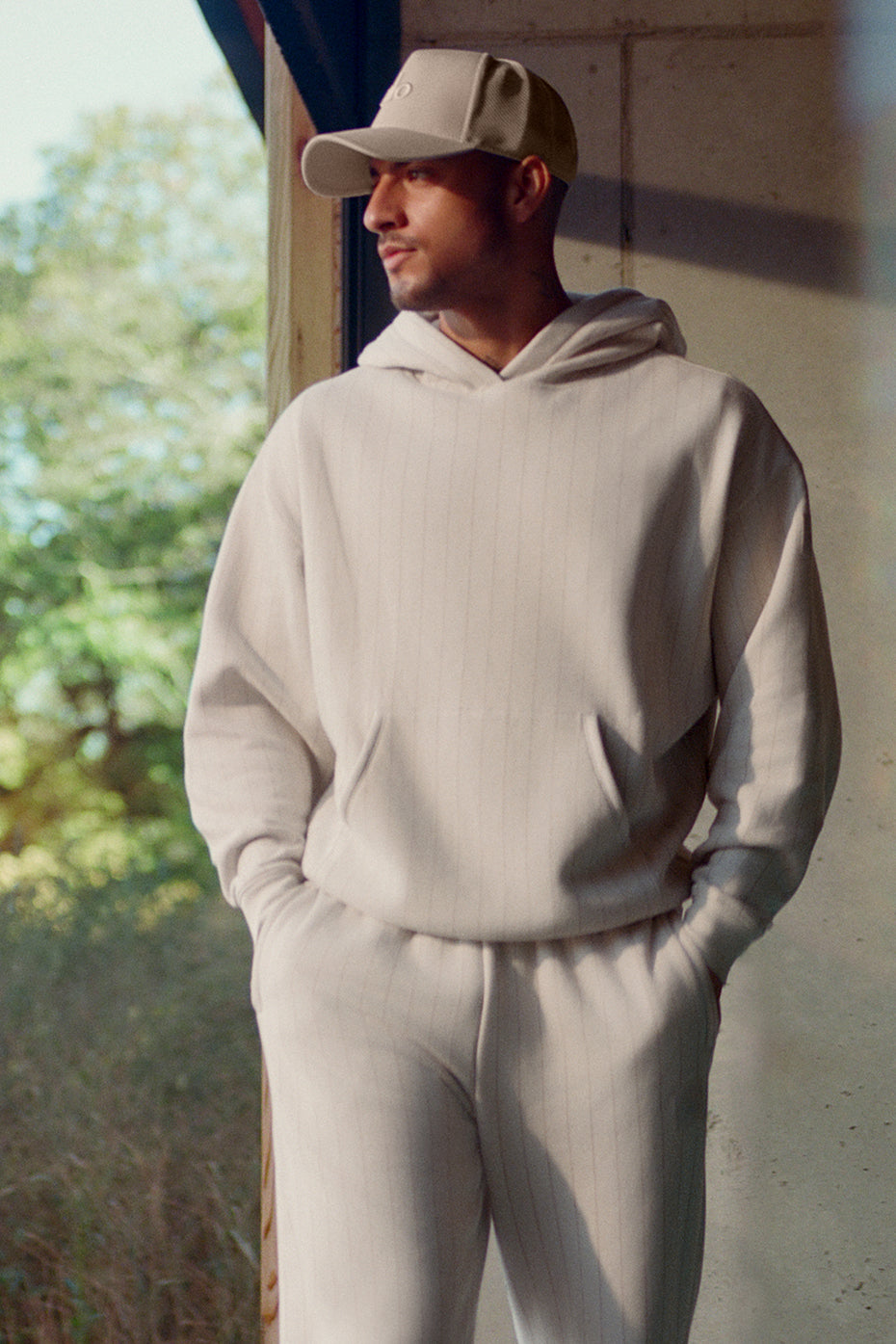 Pinstripe Hoodie - Bone Pinstripe product image 1, provided for visual reference and product detail review