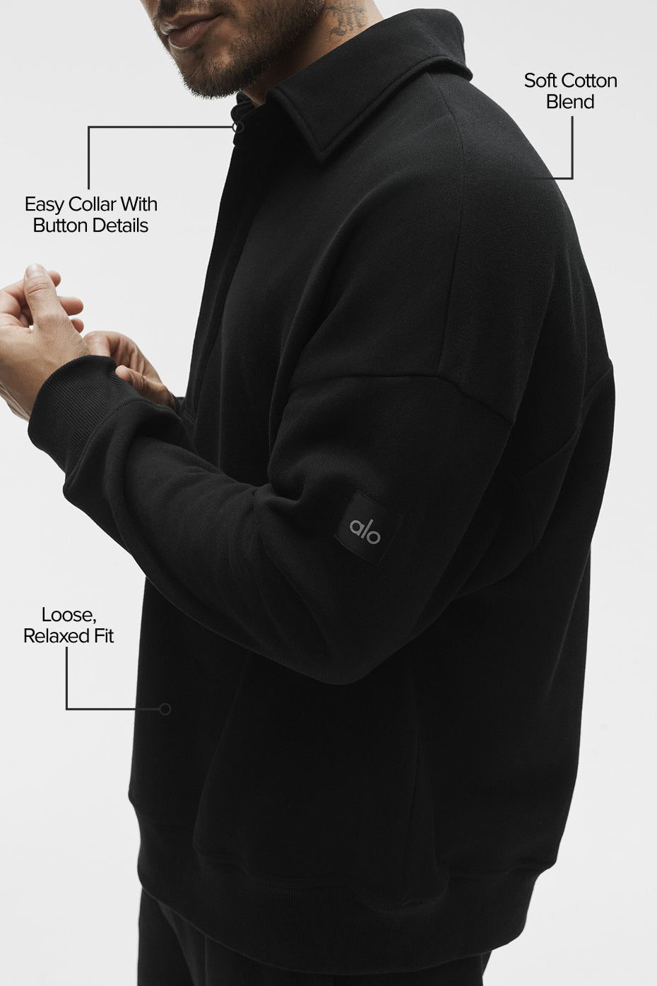 Take It Easy Long Sleeve Henley Pullover - Black product image 2, provided for visual reference and product detail review