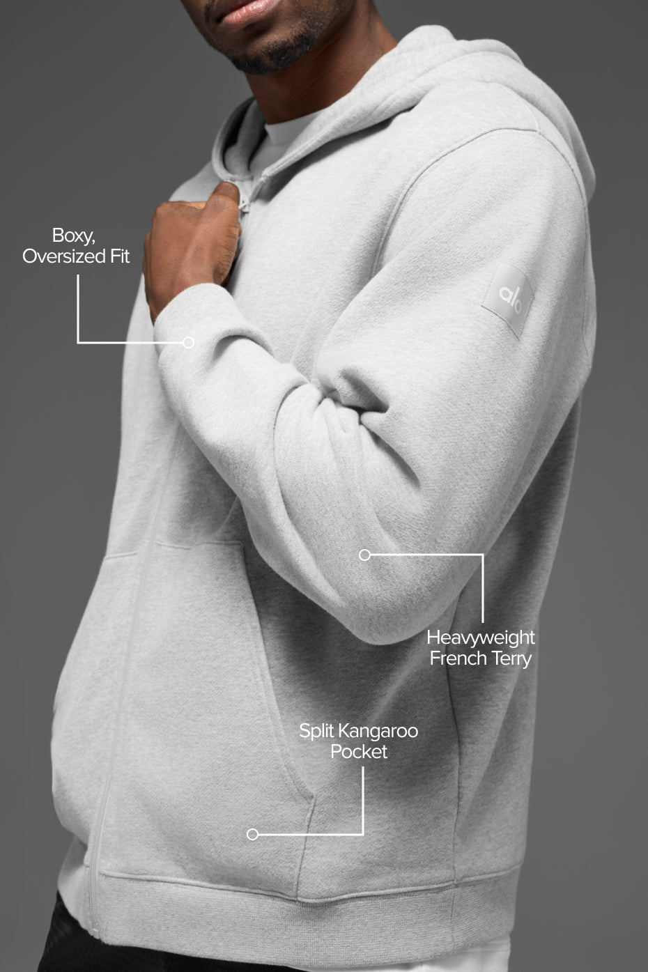 Renown Heavy Weight Full Zip Hoodie - Athletic Heather Grey product image 2, provided for visual reference and product
