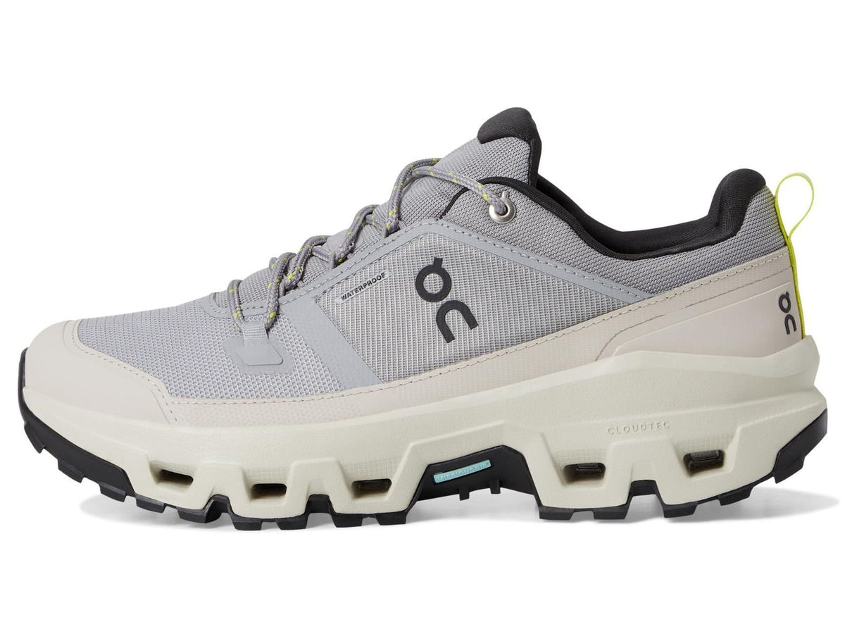 On Cloudrock Low Waterproof Gray Beige Hiking Shoes product image 3, provided for visual reference and product detail review