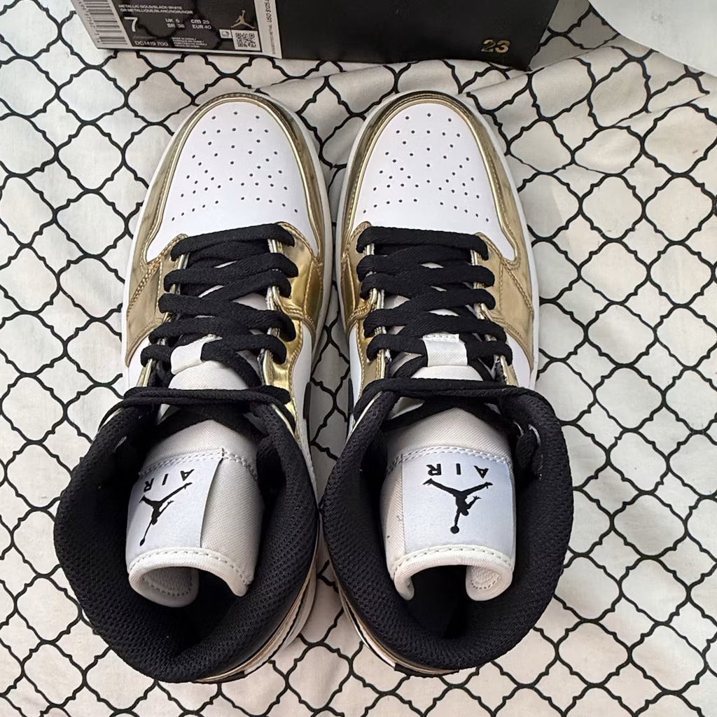 Air Jordan 1 Mid Metallic Gold Black White product image 4, provided for visual reference and product detail review