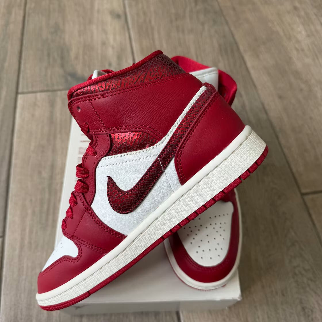 Air Jordan 1 Mid SE Red Cracked Leather (Women) product image 5, provided for visual reference and product detail review