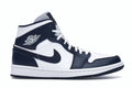 Air Jordan 1 Mid White Metallic Gold Obsidian product image 1, provided for visual reference and product detail review