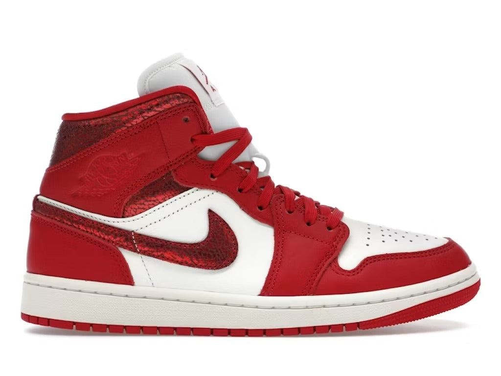 Air Jordan 1 Mid SE Red Cracked Leather (Women) product image 1, provided for visual reference and product detail review