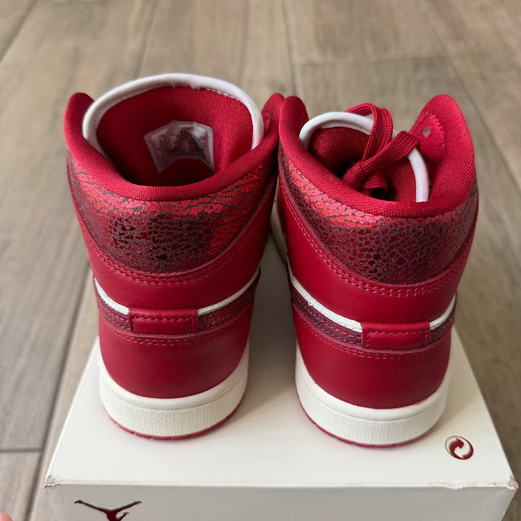 Air Jordan 1 Mid SE Red Cracked Leather (Women) product image 6, provided for visual reference and product detail review
