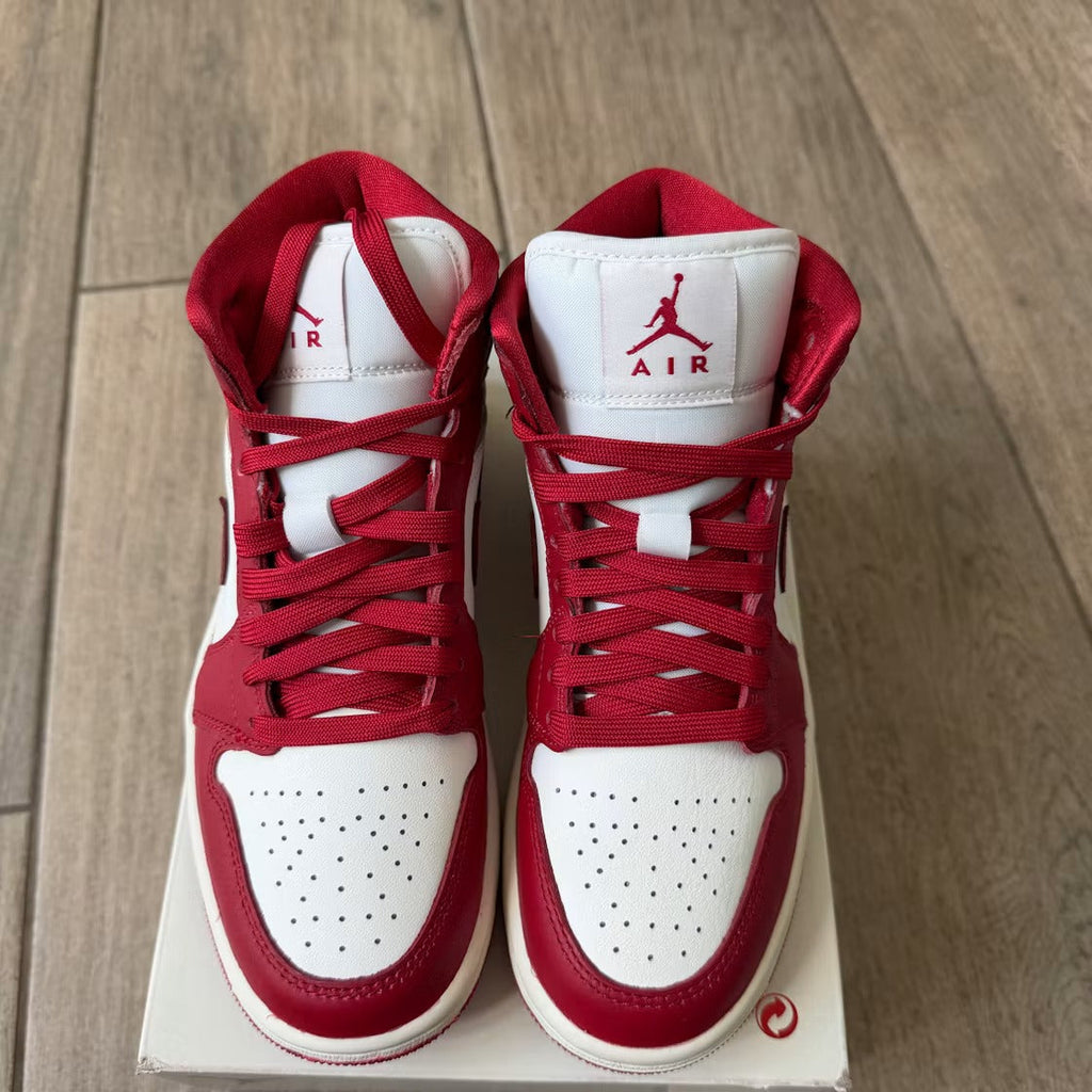 Air Jordan 1 Mid SE Red Cracked Leather (Women) product image 4, provided for visual reference and product detail review