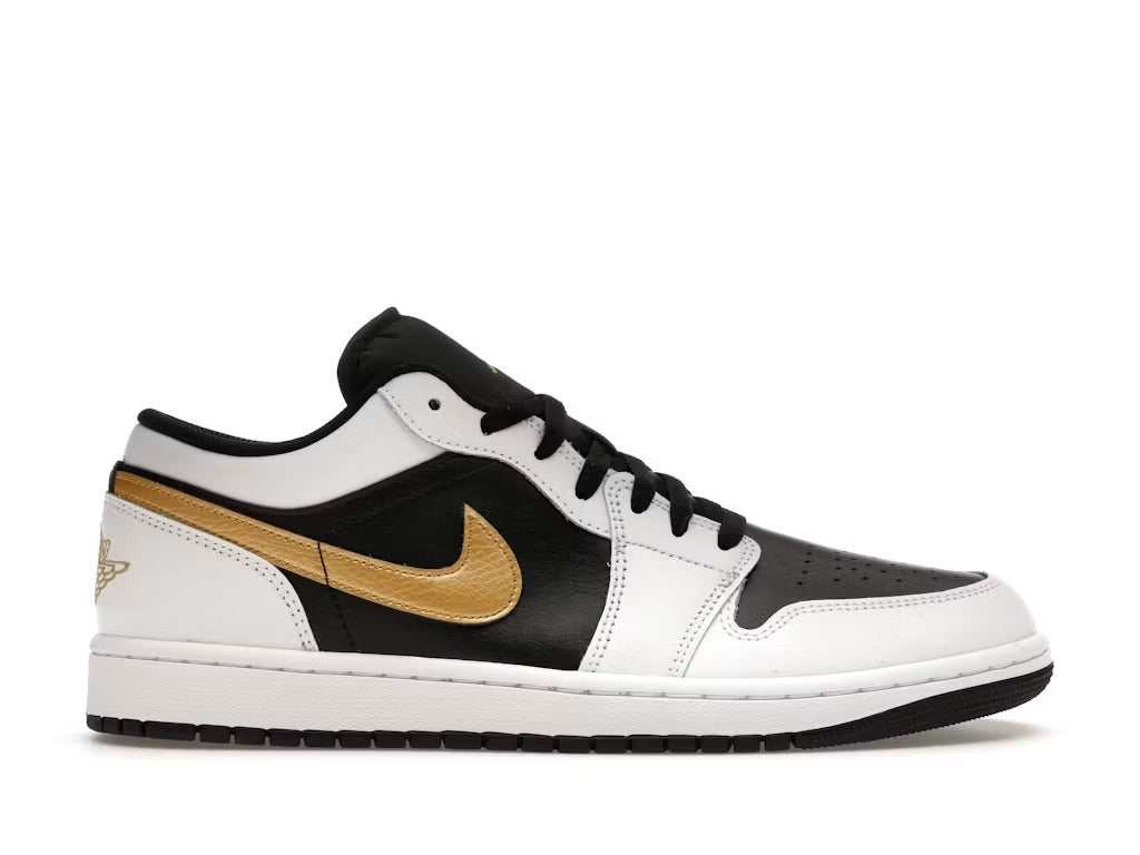 Air Jordan 1 Low White Black Metallic Gold Swoosh product image 1, provided for visual reference and product detail review