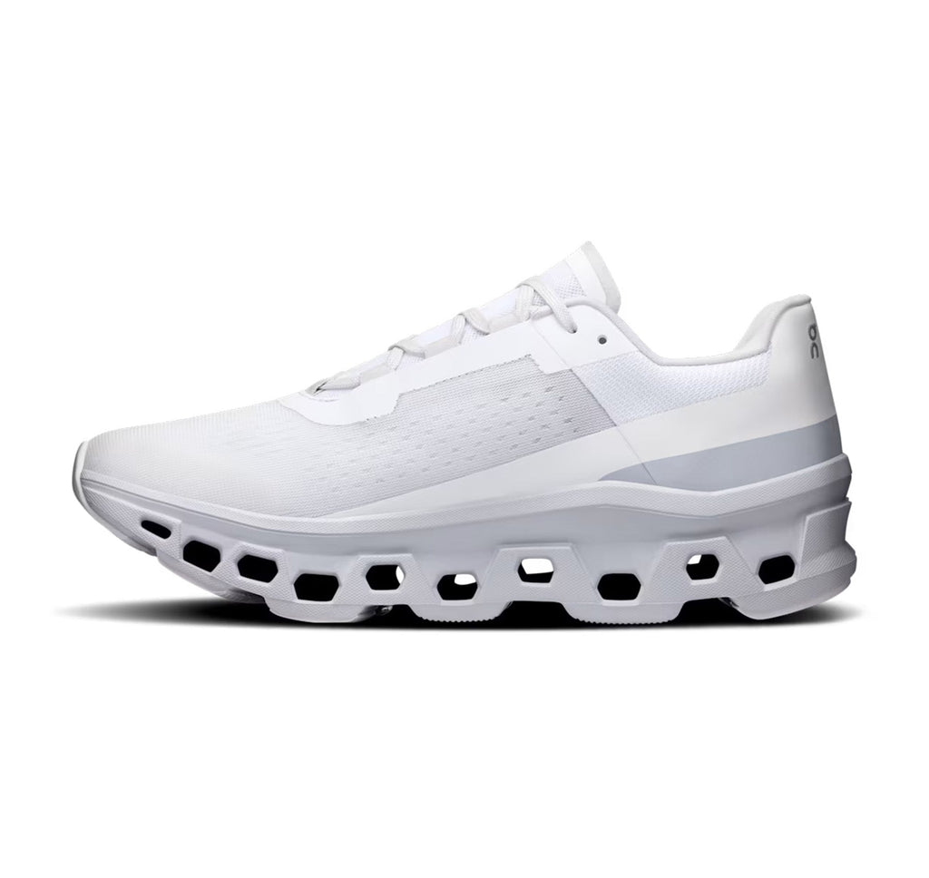 On Men Cloudmonster White/Glacier Running Shoes product image 4, provided for visual reference and product detail review
