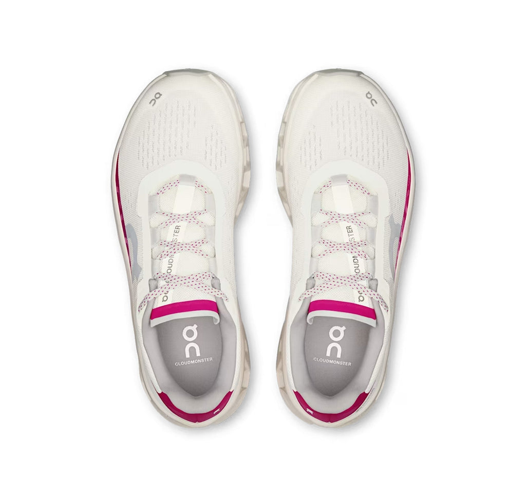 On Women Cloudmonster Ivory/Grenadine Running Shoes product image 3, provided for visual reference and product detail review