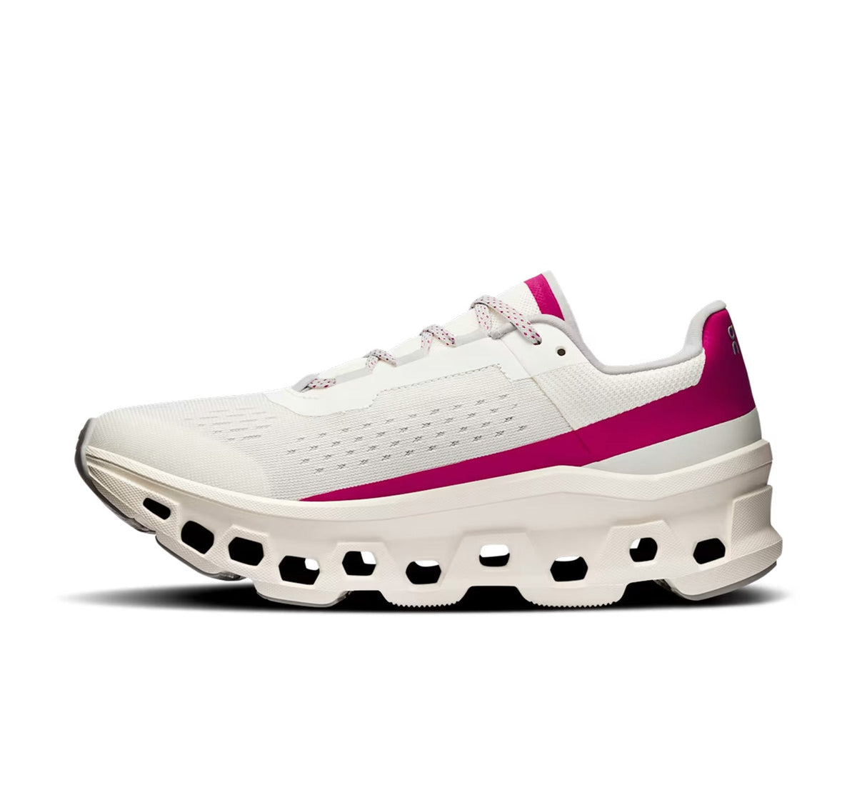 On Women Cloudmonster Ivory/Grenadine Running Shoes product image 4, provided for visual reference and product detail review