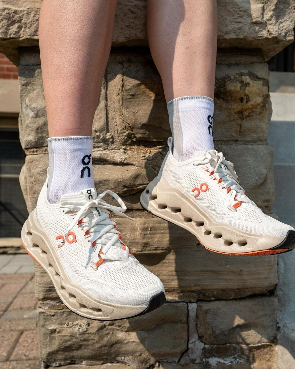 On Cloudsurfer Max Ivory Salmon Running Shoes product image 1, provided for visual reference and product detail review